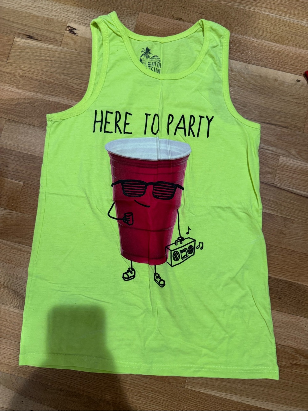 Fifth Sun Neon Yellow Tank Top with Red Cup Graphic